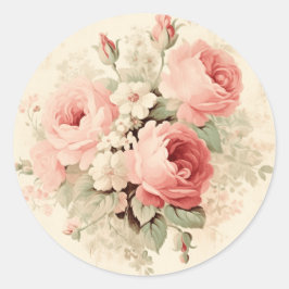 Verouderde verfijning, perzikroze shabby chic ronde sticker
