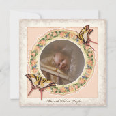Verouderde Victoriaans Roos Baby Girl Birth Announ Aankondiging (Achterkant)
