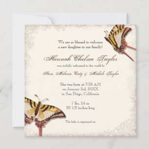 Verouderde Victoriaans Roos Baby Girl Birth Announ Aankondiging