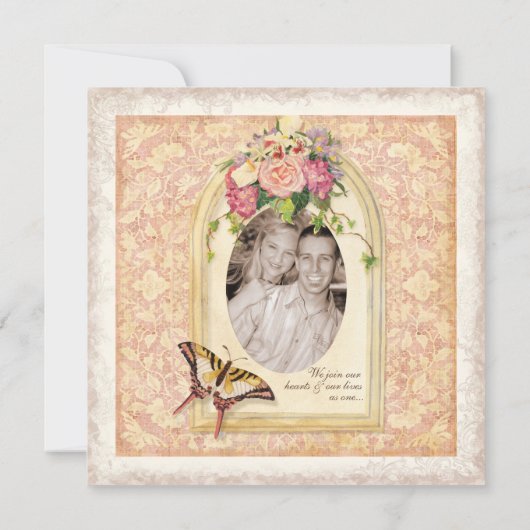 Verouderde Victoriaans Roos bruiloft uitnodiging (Achterkant)