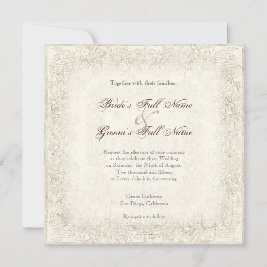 Verouderde Victoriaans Roos bruiloft uitnodiging (Voorkant)