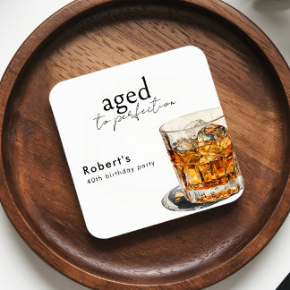 Verouderde Whiskey Verjaardagsfeest Boog Kartonnen Onderzetters