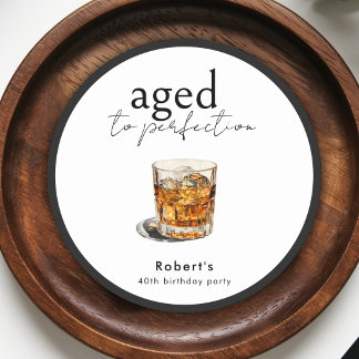 Verouderde Whiskey Verjaardagsfeest Boog Ronde Kartonnen Onderzetter