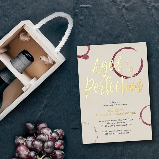 Verouderde wijnvlekken feest wijnproeverij Goud Folie Uitnodiging