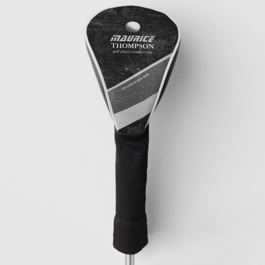 verouderde zwarte & witte golfafdekking met golfer golfheadcover (Voorkant)
