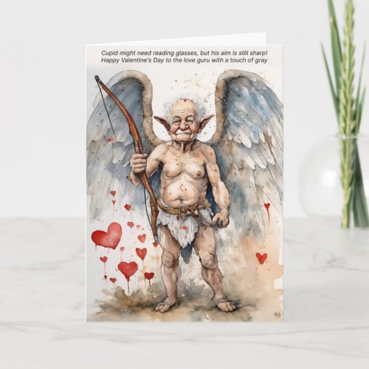Verouderende Cupido Valentijnsdag kaart (Voorkant)