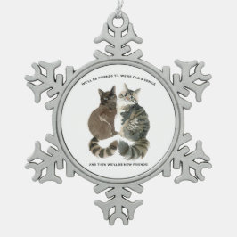Verouderende humor voor kat-lievende vrienden echt tin sneeuwvlok ornament