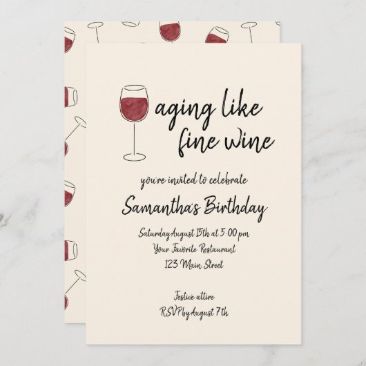 Veroudering als fijne wijn rode wijn glas verjaard kaart (Voorkant / Achterkant)