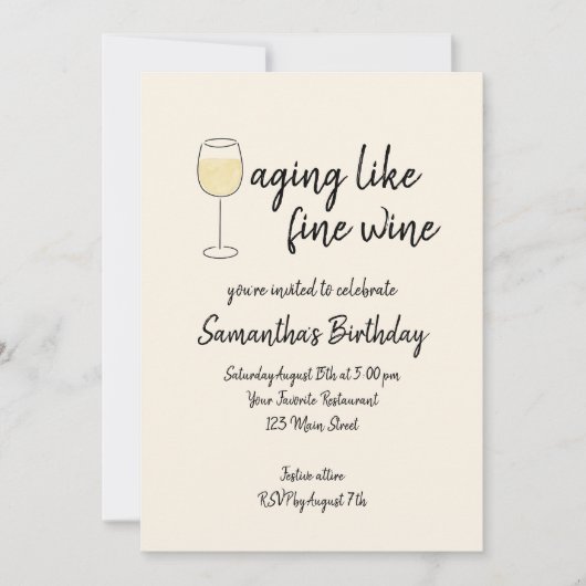 Veroudering als fijne wijn witte wijn glas verjaar kaart (Voorkant)
