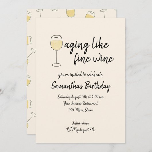 Veroudering als fijne wijn witte wijn glas verjaar kaart (Voorkant / Achterkant)