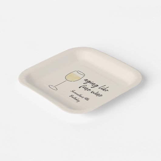 Veroudering als fijne wijn witte wijn glas verjaar papieren bordje (Gebogen)