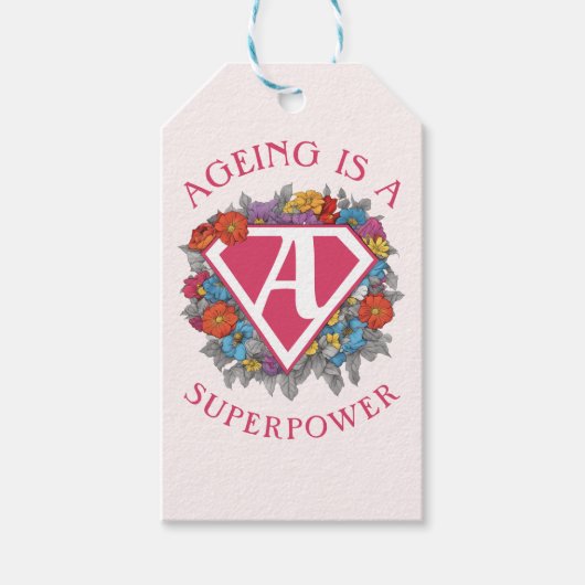 Veroudering is een grootmacht verjaardag cadeaulabel (Voorkant)