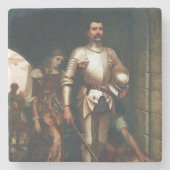 Verovering (middeleeuwse ridder triomfant) stenen onderzetter (Voorkant)