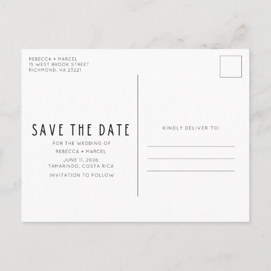 Verpak je bagage Costa Rica bruiloft met de datum Aankondigingskaart (Achterkant)