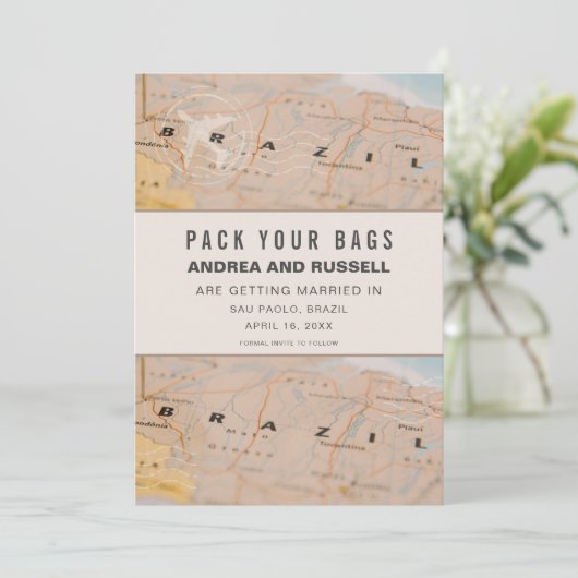 Verpak je Braziliaanse kaartbestemming bruiloft Save The Date (Staand voorkant)