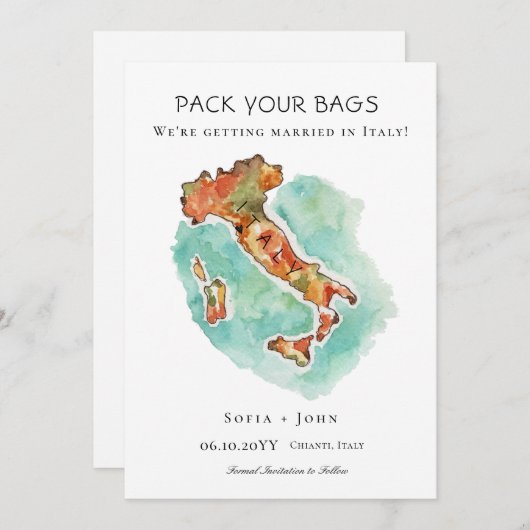 Verpak je tassen Italië bruiloft bestemming Save The Date (Voorkant / Achterkant)