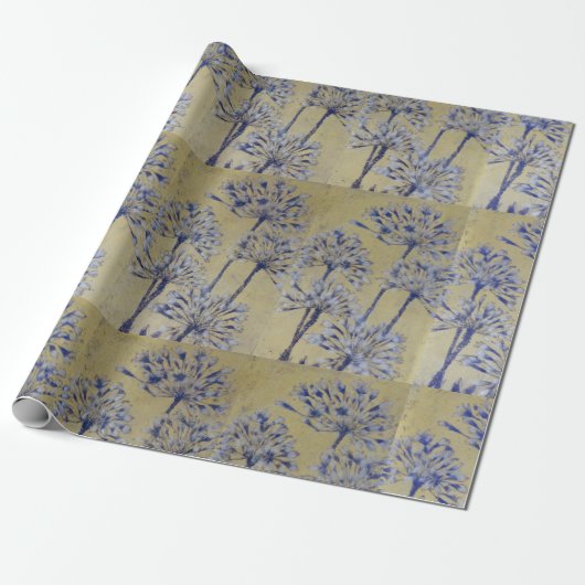VERPAKKEND DOCUMENT. GOUDEN & LAVENDEL AGAPANTHUS CADEAUPAPIER (Uitgerold)
