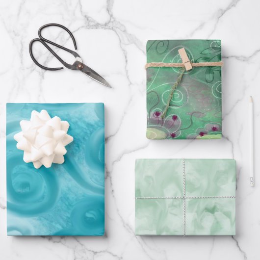 Verpakkende Document Bladreeks 3pc Abstract Blauw Inpakpapier Vel (Voorkant)