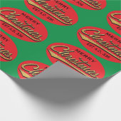 Verpakking Groenboek/Rood "Retro Merry Kerstmis" Cadeaupapier (Hoek)