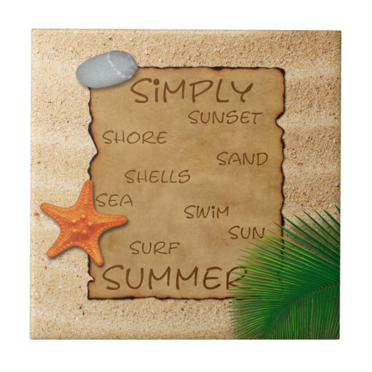 Verpakking op de zand-achtergrond — keramische Teg Tegeltje (Voorkant)