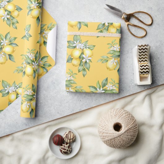 Verpakking Papier Citroen citrus 1e verjaardag. (Crafts)