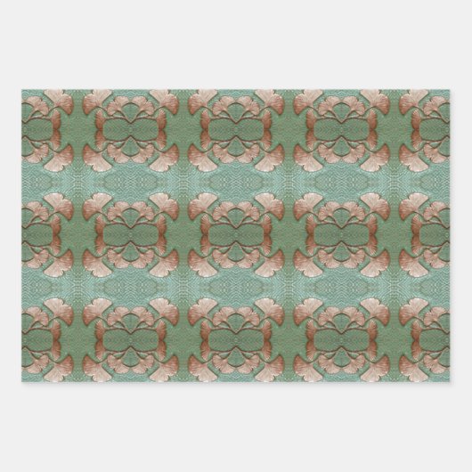 Verpakking Papier set van 3 vellen Gingko bladeren (Voorkant 3)