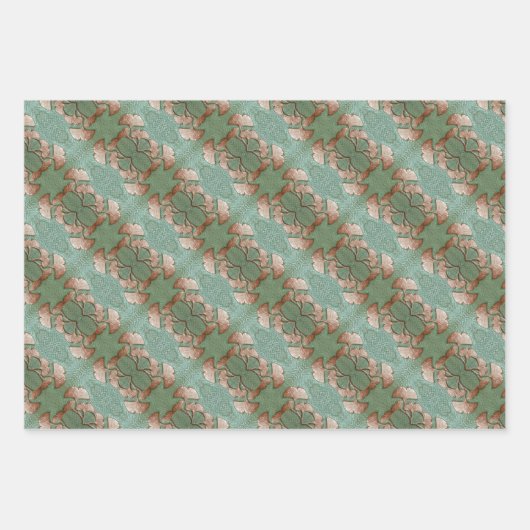 Verpakking Papier set van 3 vellen Gingko bladeren (Voorkant)