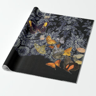 Verpakking Papier ZWART KANT PATROON MET VLINDERS