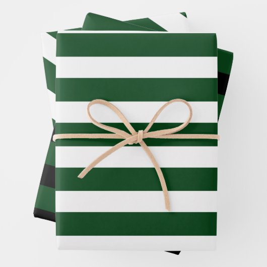 Verpakking van 3: Donkergroene en witte zwarte str Inpakpapier Vel (In situ)