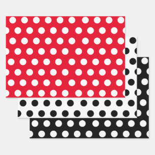 Verpakking van 3: Polka Dots on White & Black & Re Inpakpapier Vel