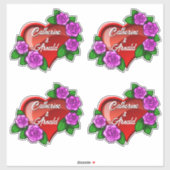 Verpakking van 4 Romantisch rood hart met roze roz Sticker (Vel)