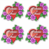 Verpakking van 4 Romantisch rood hart met roze roz Sticker (Voorkant)
