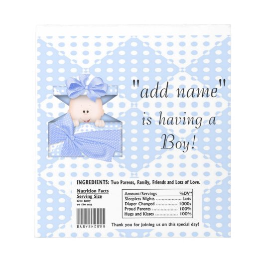 Verpakking van Baby shower Snoep Bar Wrapper Party Notitieblok (Voorkant)