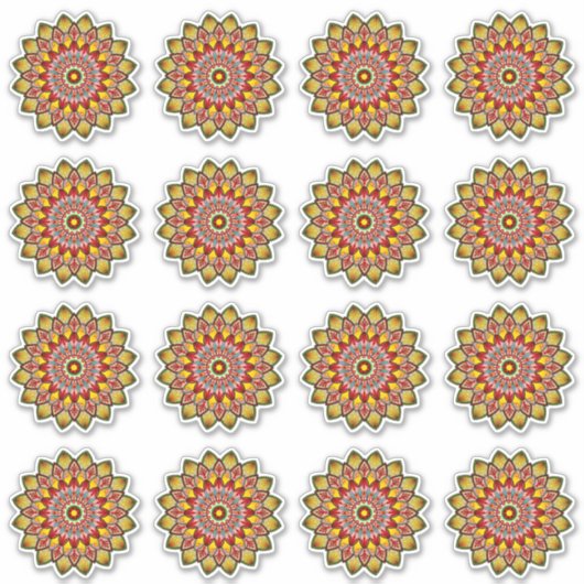 Verpakking van gele en rode mandala sticker (Voorkant)