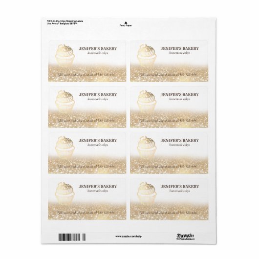 Verpakking van goudmakerij Homemade cupcakes Etiket (Full Sheet)