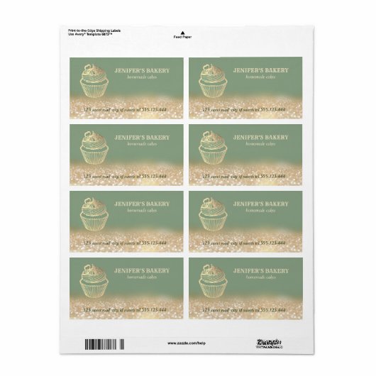Verpakking van goudmakerij Homemade cupcakes Etiket (Full Sheet)
