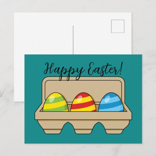 Verpakking van kleurrijke Cartoon paaseieren | Tek Feestdagenkaart (Voorkant / Achterkant)