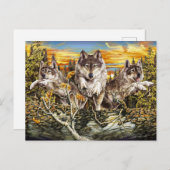 Verpakking van wolven die over een logboek springe briefkaart (Voorkant / Achterkant)