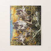 Verpakking van wolven die over een logboek springe legpuzzel (Verticaal)