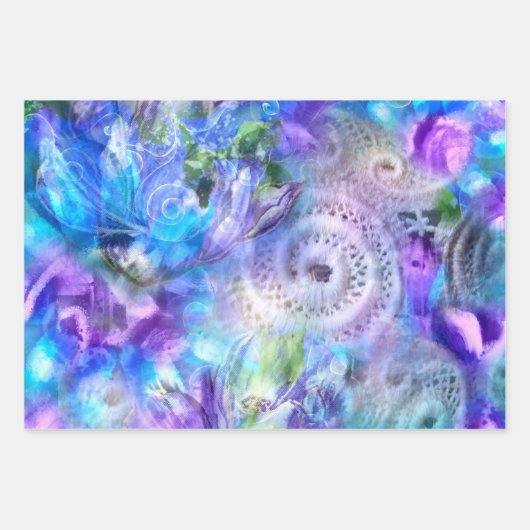 Verpakkingsdocument Vlakke Bladreeks 3pc Blauw Bla Inpakpapier Vel (Voorkant 2)