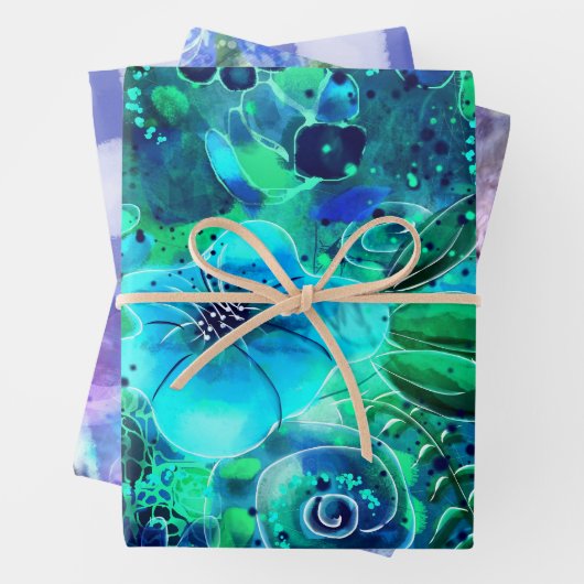 Verpakkingsdocument Vlakke Bladreeks 3pc Blauw Bla Inpakpapier Vel (In situ)