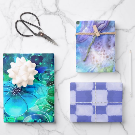 Verpakkingsdocument Vlakke Bladreeks 3pc Blauw Bla Inpakpapier Vel (Voorkant)