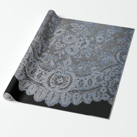 Verpakkingsdocument ZWART EN BLAUW ANTIEK KANTONTW Cadeaupapier (Uitgerold)