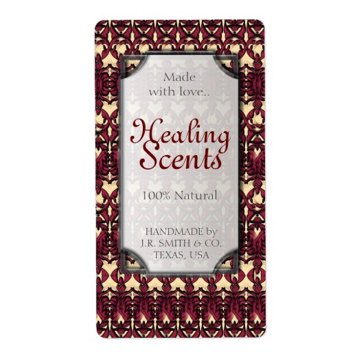 Verpakkingsgrootte Plum Red Arabesque Bottle Label (Voorkant)