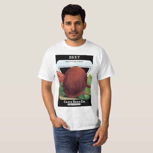  verpakkingslabel kunst, bietgroenten t-shirt (Voorkant volledig)