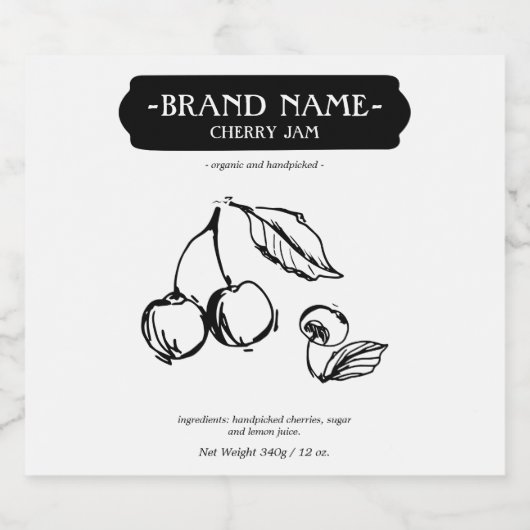 Verpakkingsontwerp voor Cherry Jam Jar Label Sparkling Wijnetiket (Enkel label)