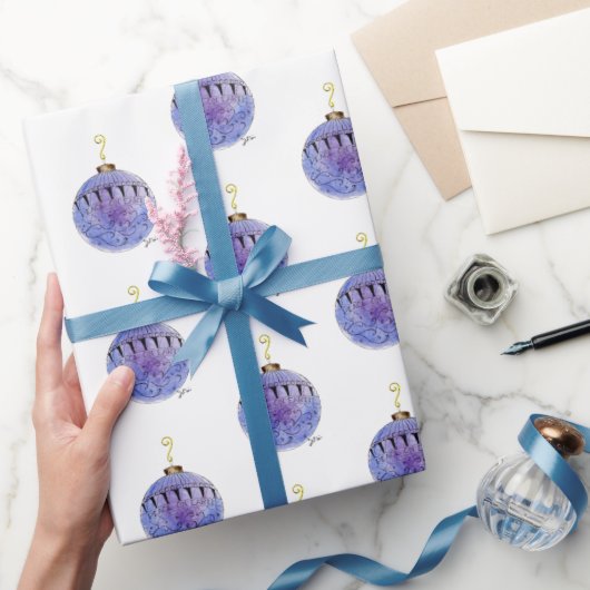 Verpakkingspapier - Blauw boomversiering Cadeaupapier (Geschenken)