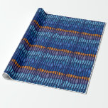 Verpakkingspapier Cadeaupapier<br><div class="desc">Digitale kunst herhalend patroon van goud en verschillende tinten van blauwe abstracte lijnen en strepen,  gestileerd voor Chanoeka seizoen.</div>