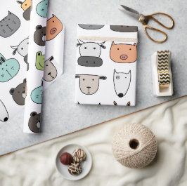 Verpakkingspapier - Dierengezichten Cadeaupapier