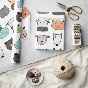 Verpakkingspapier - Dierengezichten Cadeaupapier